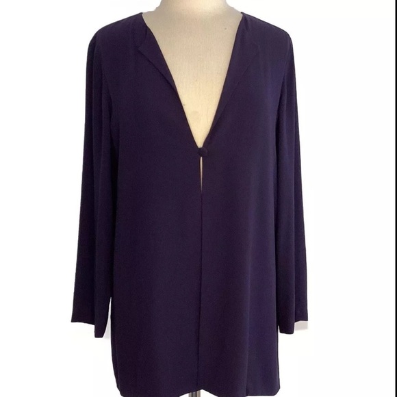 Eileen Fisher Navy Blue Scoop Neck Silk Sheathe Dress with Matching Jacket Sz M - Picture 8 of 15